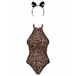 Еротичний костюм леопарда Obsessive Leocatia teddy S/M, боді, обруч з вушками - мініатюра 5