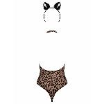 Еротичний костюм леопарда Obsessive Leocatia teddy XXL, боді, обруч з вушками - мініатюра 6