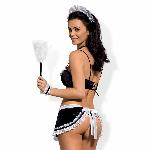 Атласний еротичний костюм покоївки Obsessive Maid set S/M, black, 5 предметів - мініатюра 2