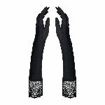 Високі рукавички з каменями та мереживом Obsessive Miamor gloves, black - мініатюра 2
