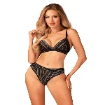 Комплект білизни Obsessive Natilya 2-pcs set XS/S, black, бюстгальтер, трусики - мініатюра 1