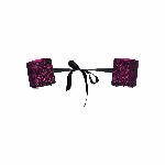 Атласні наручники-манжети на стрічках Obsessive Roseberry cuffs, pink, прикрашені мереживом - мініатюра 2