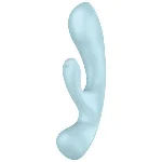 Двосторонній вібратор-кролик Satisfyer Triple Oh Light Blue, 3 мотори, руків’я-масажер - мініатюра 1