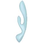 Двосторонній вібратор-кролик Satisfyer Triple Oh Light Blue, 3 мотори, руків’я-масажер - мініатюра 2