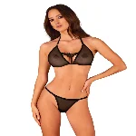 Напівпрозорий комплект Obsessive Celia Noir 2-pcs set XL/2XL, бюстгальтер, стрінги - мініатюра 1