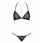 Комплект із ланцюжками Obsessive Pantheria 2-pcs set black S/M, бюстгальтер, трусики - мініатюра 3