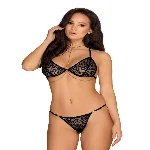 Комплект із ланцюжками Obsessive Pantheria 2-pcs set black S/M, бюстгальтер, трусики - мініатюра 1