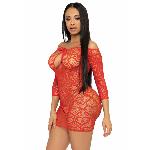Сукня-сітка з сердечками Leg Avenue Heart net mini dress Red, зав’язки, відкриті плечі, one size - мініатюра 4