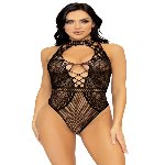 Leg Avenue Net and lace halter bodysuit OS Black - мініатюра 1
