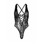 Мереживне боді Leg Avenue Floral lace thong teddy Black, шнурівка на грудях, one size - мініатюра 4