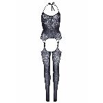 Еротичний бодістокінг Leg Avenue Jacquard net Black, імітація панчіх, відкритий доступ, one size - мініатюра 6