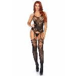 Еротичний бодістокінг Leg Avenue Jacquard net Black, імітація панчіх, відкритий доступ, one size - мініатюра 2