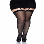 Сексуальні панчохи під підв’язки Leg Avenue Sheer Stockings Black, plus size - мініатюра 1