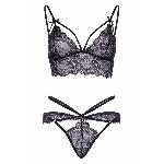 Еротичний комплект зі стрепами та стразами Leg Avenue Ready Or Not L Black, бра + стрінги - мініатюра 5