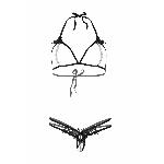 Leg Avenue Open cup bra and pearl panty OS Black - мініатюра 9