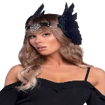 Пов’язка на голову з крилами Leg Avenue Feather headband Black, пір’я та натуральна шкіра - мініатюра 1
