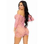 Сукня-сітка з сердечками Leg Avenue Heart net mini dress Pink, зав’язки, відкриті плечі, one size - мініатюра 2