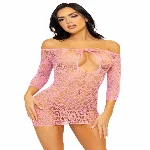Сукня-сітка з сердечками Leg Avenue Heart net mini dress Pink, зав’язки, відкриті плечі, one size - мініатюра 1