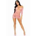 Сукня-сітка з сердечками Leg Avenue Heart net mini dress Pink, зав’язки, відкриті плечі, one size - мініатюра 8