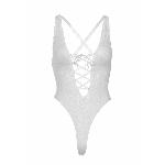 Мереживне боді Leg Avenue Floral lace thong teddy White, шнурівка на грудях, one size - мініатюра 8