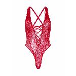 Мереживне боді Leg Avenue Floral lace thong teddy Red, шнурівка на грудях, one size - мініатюра 4