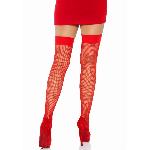 Панчохи-сітка Leg Avenue Nylon Fishnet Thigh Highs One size, Red, дрібна сітка - мініатюра 3