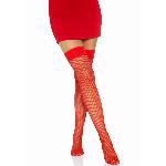 Панчохи-сітка Leg Avenue Nylon Fishnet Thigh Highs One size, Red, дрібна сітка - мініатюра 4