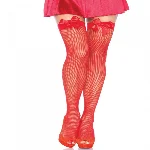 Панчохи-сітка з атласним бантиком Leg Avenue Fishnet Thigh Highs With Bow One size, Red - мініатюра 1
