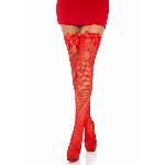 Панчохи-сітка з атласним бантиком Leg Avenue Fishnet Thigh Highs With Bow One size, Red - мініатюра 3