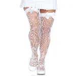 Панчохи-сітка з атласним бантиком Leg Avenue Fishnet Thigh Highs With Bow One size, White - мініатюра 1