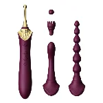 Мультифункціональний вібратор Zalo — Bess 2 Velvet Purple, 4 насадки, підігрів - мініатюра 1