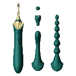 Мультифункціональний вібратор Zalo — Bess 2 Turquoise Green, 4 насадки, підігрів - мініатюра 1
