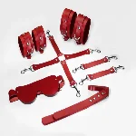 Набір Feral Feelings BDSM Kit 5 Red, наручники, поножі, хрестовина, маска, падл - мініатюра 1
