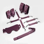 Набір Feral Feelings BDSM Kit 5 Burgundy, наручники, поножі, хрестовина, маска, падл - мініатюра 1