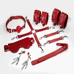 Набір Feral Feelings BDSM Kit 7 Red, наручники, поножі, конектор, маска, падл, кляп, затискачі - мініатюра 1