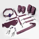 Набір Feral Feelings BDSM Kit 7 Burgundy, наручники, поножі, конектор, маска, падл, кляп, затискачі - мініатюра 1