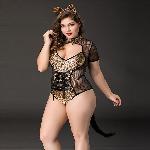 Еротичний костюм кішечки JSY «Імператриця Кітті» Plus Size, Black, боді, шнурівка, хвіст, вушка - мініатюра 3
