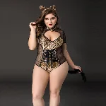 Еротичний костюм кішечки JSY «Імператриця Кітті» Plus Size, Black, боді, шнурівка, хвіст, вушка - мініатюра 1