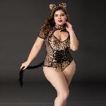 Еротичний костюм кішечки JSY «Імператриця Кітті» Plus Size, Black, боді, шнурівка, хвіст, вушка - мініатюра 2