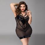 Сукня з латексними вставками JSY «Пристрасна Ельза» Plus Size, Black, мереживо, стрепи, сітка - мініатюра 2
