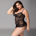 Мереживний корсет JSY «Сексуальна Белла» Plus Size Black, дрібна сітка, гіпюр, чашки з кісточками - мініатюра 3