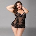Мереживний корсет JSY «Сексуальна Белла» Plus Size Black, дрібна сітка, гіпюр, чашки з кісточками - мініатюра 2