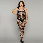 Сітчастий бодістокінг JSY «Ніжна Люсі» Plus Size, black, імітація боді, імітація шнурівки - мініатюра 3