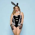 Еротичний костюм зайчика JSY «Пристрасна Медісон» Plus Size, Black, боді, вушка, рукавички, хвіст, ч - мініатюра 1