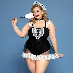 Костюм секс-покоївки JSY «Гаряча Кері» Plus Size Black, боді, спідниця, чокер, головний убір, мітелк - мініатюра 1