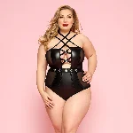 Сексуальне боді JSY «Пристрасна Лорейн» Plus Size Black, люверси, стрепи, екошкіра, шнурівка - мініатюра 1