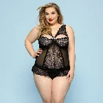 Сексуальний комплект білизни JSY «Скромниця Брук» Plus Size, Black, мереживо, корсет, стрінги - мініатюра 1