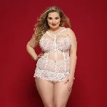 Ніжний комплект білизни JSY «Мила Бейлі» Plus Size, White, корсет, стрінги, стрепи, мереживо - мініатюра 1