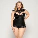 Латексний комплект білизни JSY «Пристрасна Ірис» Plus Size, Black, корсет, стрінги, мереживо - мініатюра 1