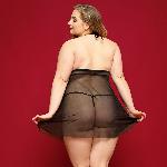 Сорочка бебі-дол JSY «Пристрасна Ліліт» Plus Size, Black, халтер, дрібна сітка, мереживо, стрінги - мініатюра 2